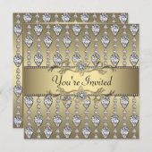 Diamanten Zwart & Goud Uitnodiging voor elk feeste (Voorkant / Achterkant)