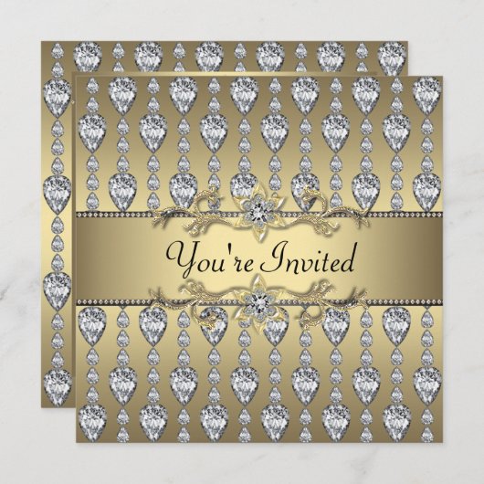 Diamanten Zwart & Goud Uitnodiging voor elk feeste (Voorkant / Achterkant)