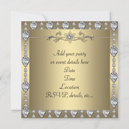 Diamanten Zwart & Goud Uitnodiging voor elk feeste (Achterkant)