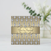 Diamanten Zwart & Goud Uitnodiging voor elk feestj (Staand voorkant)