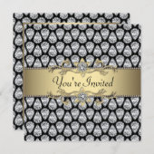 Diamanten Zwart & Goud Uitnodiging voor elk feestj (Voorkant / Achterkant)