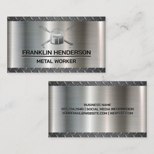 Diamantgeplateerd staal | Lasser Logo | Metaal Visitekaartje (Voorkant / Achterkant)