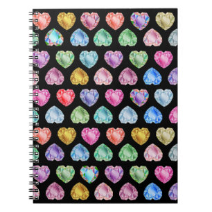 Diamanthart Waterverfpatroon Cute Pastel Meisjesac Notitieboek