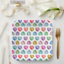 Diamanthart Waterverfpatroon Cute Pastel Meisjesac Papieren Bordje