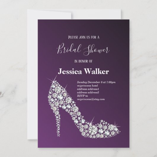 diamanthoog hakken paars elegant vrijgezellenfeest kaart (Voorkant)