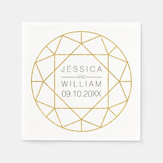 Diamantjuweel geometrische gouden glitter bruiloft servet (Voorkant)