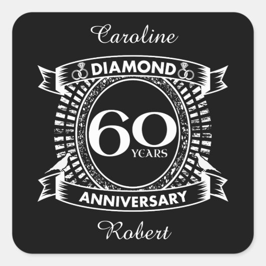 diamantkreet ter gelegenheid van het 60ste huwelij vierkante sticker (Voorkant)