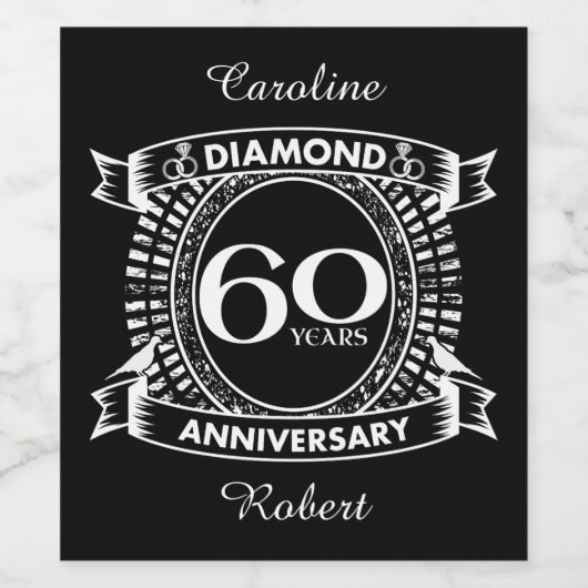 diamantkreet ter gelegenheid van het 60ste huwelij wijn etiket (Enkel label)