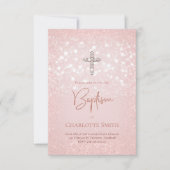 Diamantkruis op faux roze glitterdoop kaart (Voorkant)