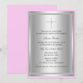 Diamantkruis Roze Doop Uitnodiging (Voorkant / Achterkant)