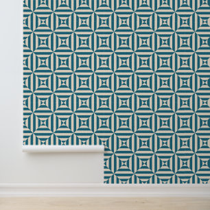 Diamantlijnenpatroon (Egeïsch blauw en crème) Behang