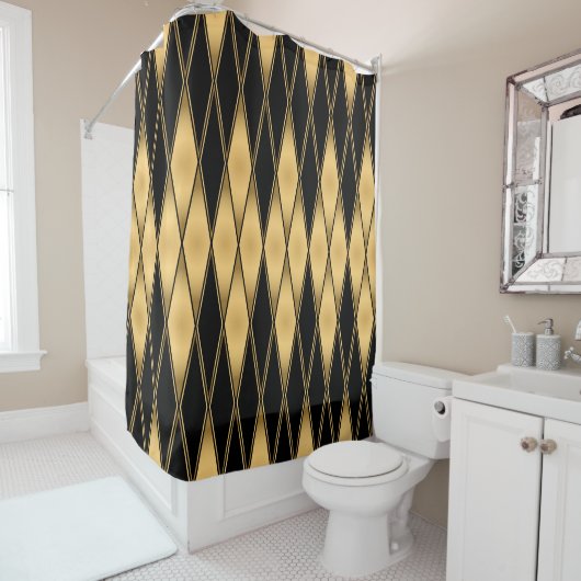 Diamantmotief: goud-zwart elegant patroon. douchegordijn (In situ)