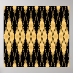 Diamantmotief: goud-zwart elegant patroon. poster