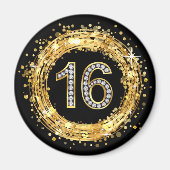 Diamantnummer 16 Glitter Bling Confetti | Goud Magneet (Voorkant)