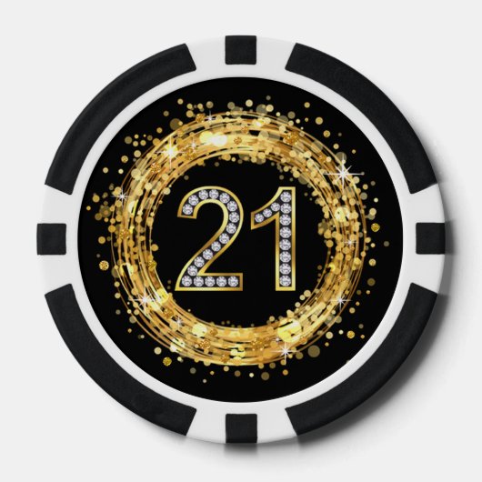 Diamantnummer 21 Glitter Bling Confetti | Goud Pokerchips (Voorkant)