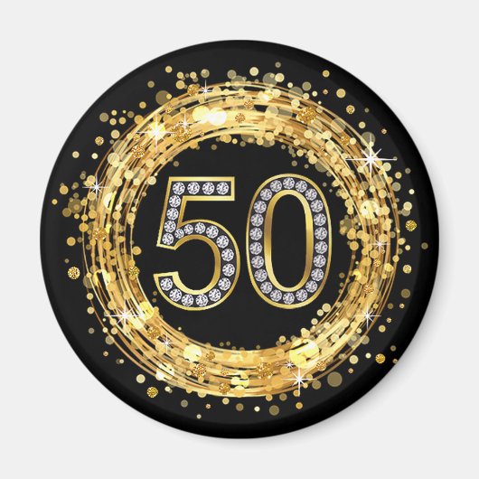 Diamantnummer 50 Glitter Bling Confetti | Goud Magneet (Voorkant)