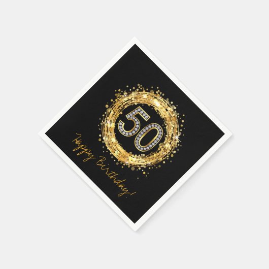 Diamantnummer 50 Glitter Bling Confetti | Goud Servet (Hoek)