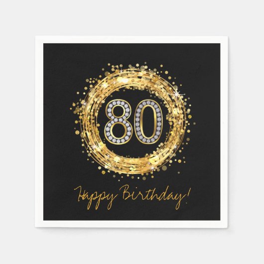 Diamantnummer 80 Glitter Bling Confetti | Goud Servetten (Voorkant)