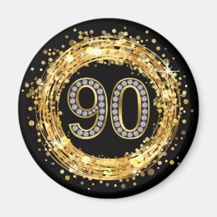 Diamantnummer 90 Glitter Bling Confetti   Goud Magneet