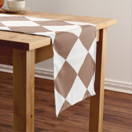 Diamantpatroon in wit en Mocha Mousse Lange Tafelloper