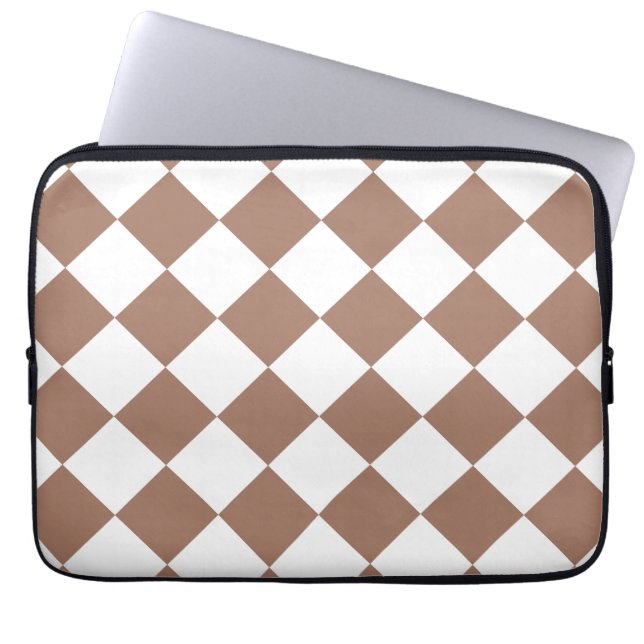 Diamantpatroon in wit en Mocha Mousse Laptop Sleeve (Voorkant)