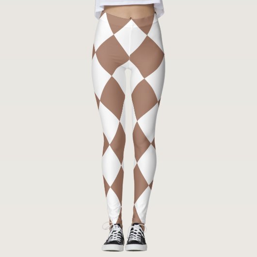 Diamantpatroon in wit en Mocha Mousse Leggings (Voorkant)