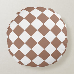 Diamantpatroon in wit en Mocha Mousse Rond Kussen