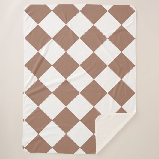 Diamantpatroon in wit en Mocha Mousse Sherpa Deken (Voorkant)