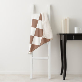 Diamantpatroon in wit en Mocha Mousse Sherpa Deken