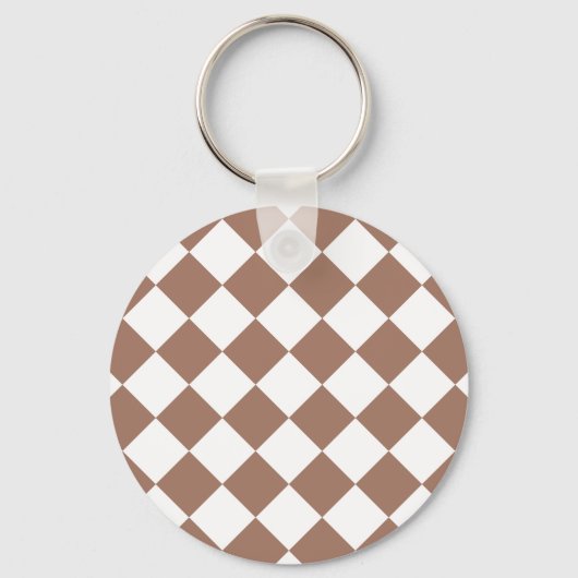 Diamantpatroon in wit en Mocha Mousse Sleutelhanger (Voorkant)