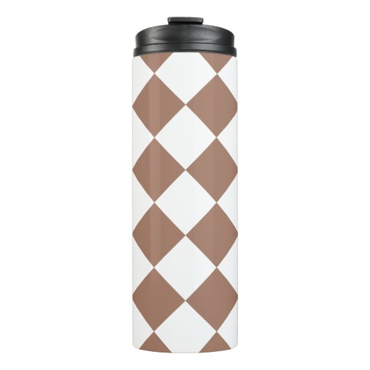 Diamantpatroon in wit en Mocha Mousse Thermosbeker (Voorkant)