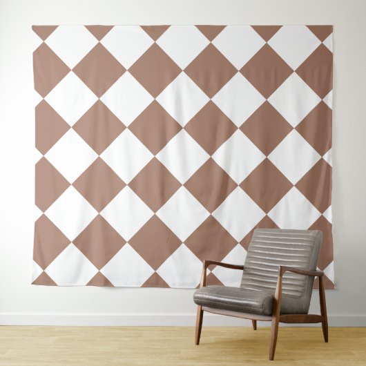 Diamantpatroon in wit en Mocha Mousse Wandkleed (In Situ (horizontaal))