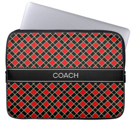 Diamantpatroon in zwart en rood & riem laptop sleeve