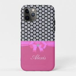 Diamantpatroon & naam calligrafie op roze goud Case-Mate iPhone case