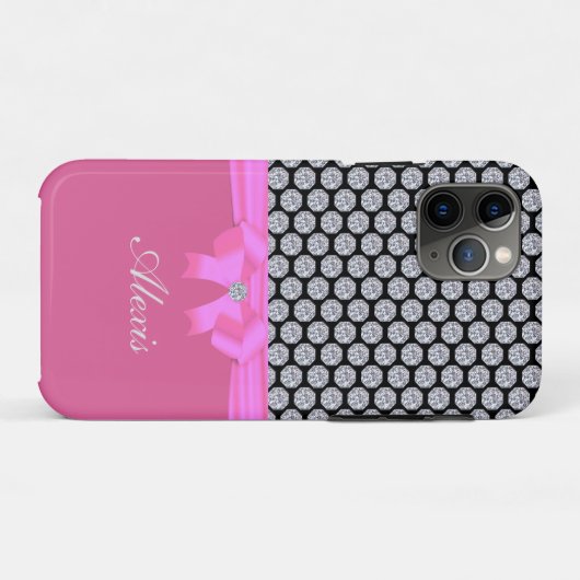 Diamantpatroon & naamkalligrafie op roos goud Case-Mate iPhone case (Achterkant (horizontaal))
