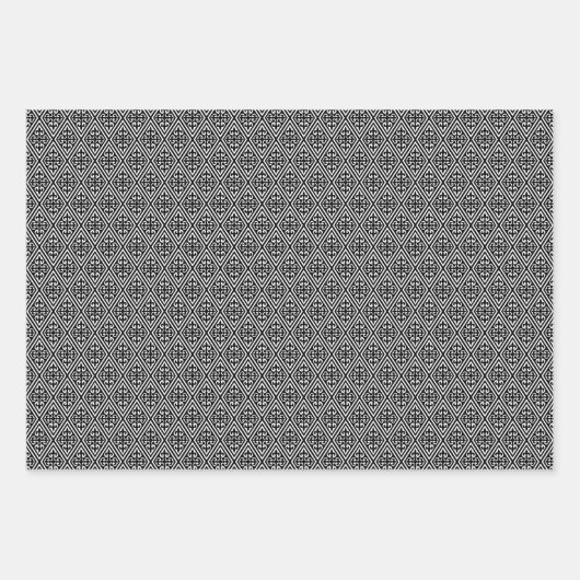 Diamantpatroon, rood, zwart/wit en kobaltblauw inpakpapier vel (Voorkant 2)