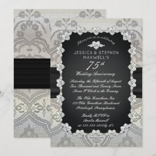 Diamants   Lace 75th Wedding Jubileum Kaart