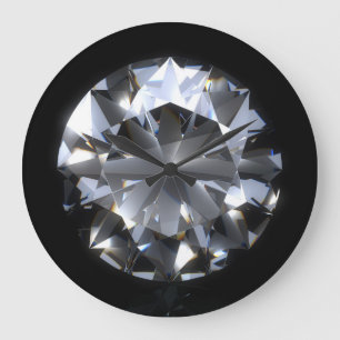 Diamantsteen: zwarte ruimte schittert. grote klok