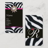DIAMANTSTER ROZE ZWART WIT ZEBRA BONT MONOGRAM VISITEKAARTJE (Voorkant / Achterkant)