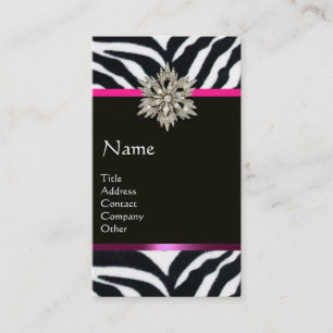 DIAMANTSTER ROZE ZWART WIT ZEBRA BONT MONOGRAM VISITEKAARTJE