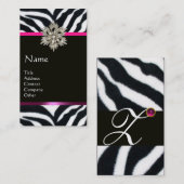 DIAMANTSTER ROZE ZWART WIT ZEBRA BONT MONOGRAM VISITEKAARTJE (Voorkant / Achterkant)