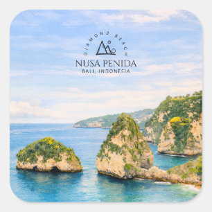 Diamantstrand Bali Aquarel Turquoise Zee Vierkante Sticker