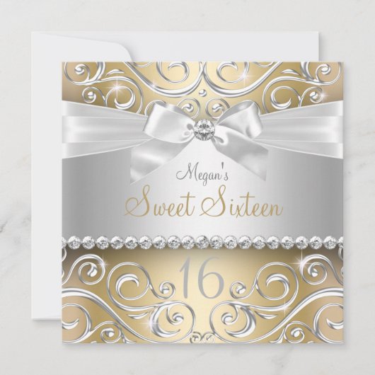  diamantstrik & Sparkle Swirl Gold Sweet 16 Kaart (Voorkant)