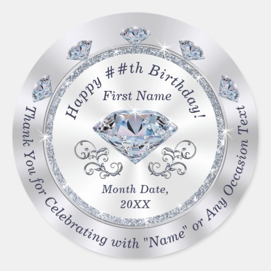 Diamantverjaardag, 60e, 70e, 75e, 100e Sticker (Voorkant)