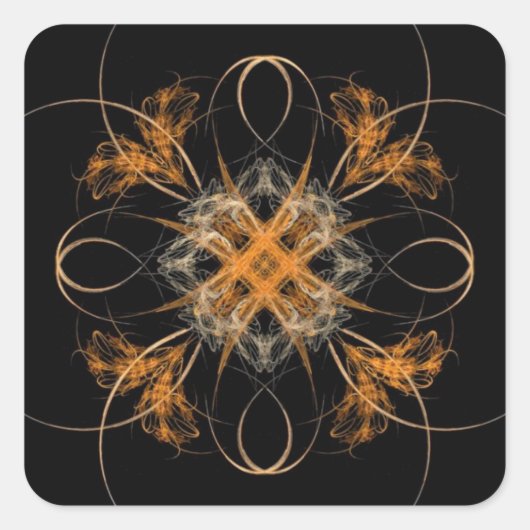 Diamantvormig Sinaasappel en Witte Fractal Art Vierkante Sticker (Voorkant)