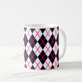 Diamantvormige Argyle Print Cup Mok Zwart Roze (Voorkant rechts)