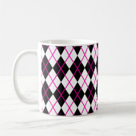 Diamantvormige Argyle Print Cup Mok Zwart Roze