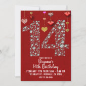 Diamond 14 Valentijns's 14th Birthday Party Foto Kaart (Voorkant)