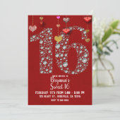 Diamond 16 Valentijns's Hearts Verjaardagsfeest Fo Kaart (Staand voorkant)