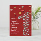 Diamond 1 1e Valentijns's Hearts Verjaardagsfeest Kaart (Staand voorkant)